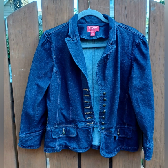 Chaps Ralph Lauren Jean Jacket Size L Military Style Denim Jacket - Picture 2 of 9